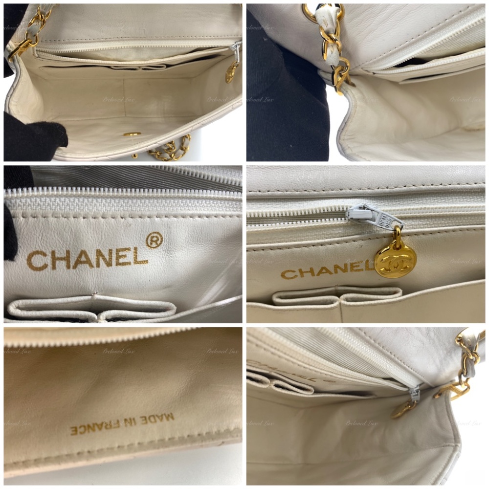 Authentic CHANEL Classic Lambskin Chain Mini Square Flap Bag White/ GHW - Picture 10 of 17